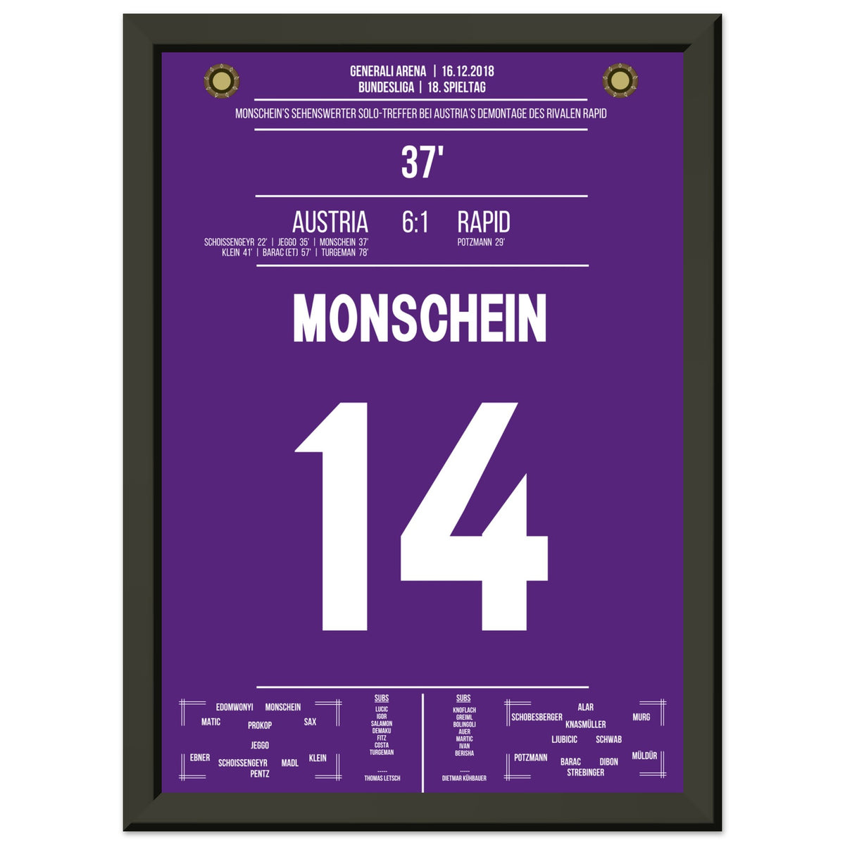 Monschein's Solo Goal in the 6-1 Derby Win Against Rapid in 2018