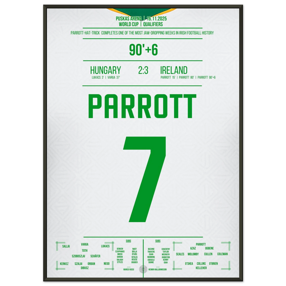 Parrott hat-trick! Ireland storm into the WM play-offs with a wild win in Hungary