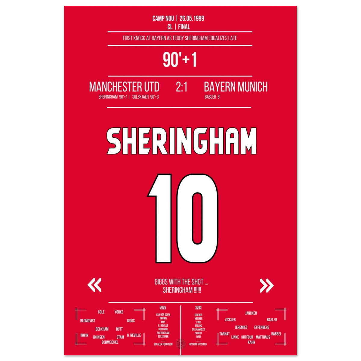 Sheringham's late equaliser in the CL final 1999