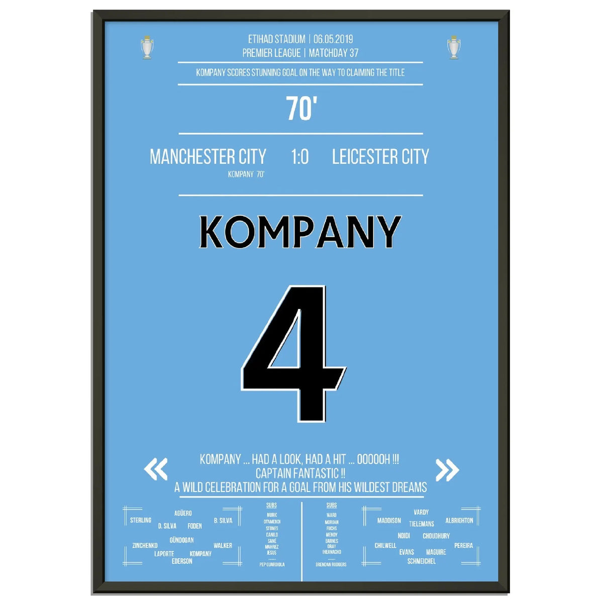 Kompany scores a stunning goal against Leicester on City's way to the 2019 Premier League title