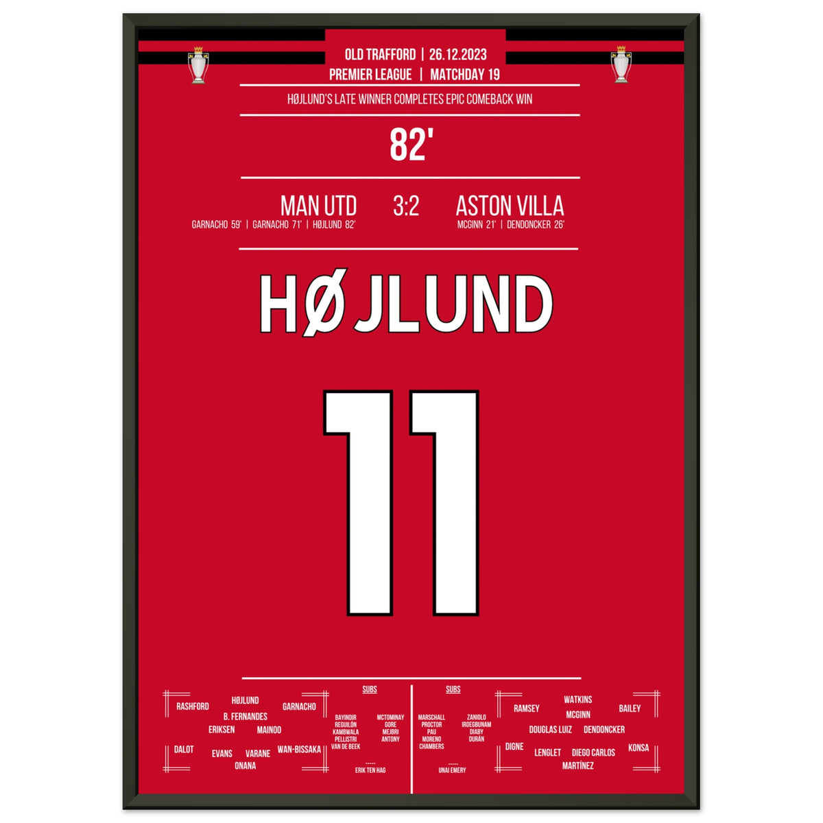 Højlund completes United's superb comeback against Aston Villa