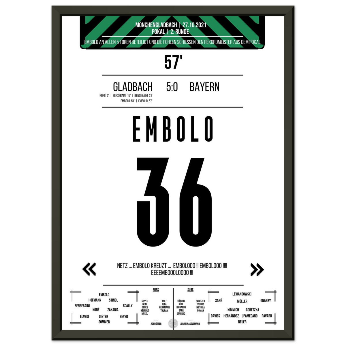 Breel Embolo in the 5-0 win over Bayern in the cup