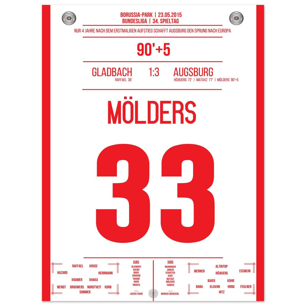 Augsburg Qualify for the Europa League - Mölders vs Gladbach 2015