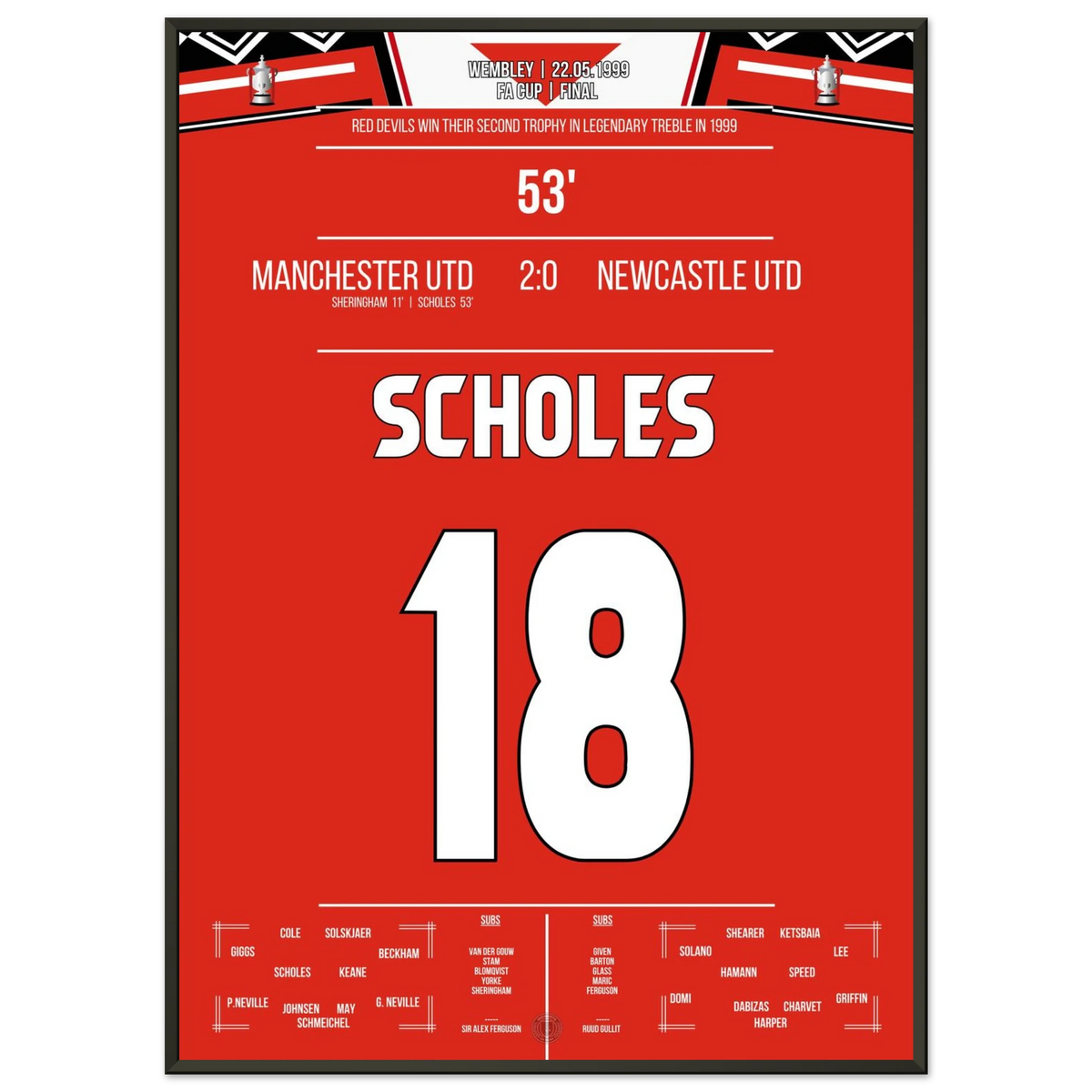 Scholes scores as United triumph in the cup at Wembley during the Treble season