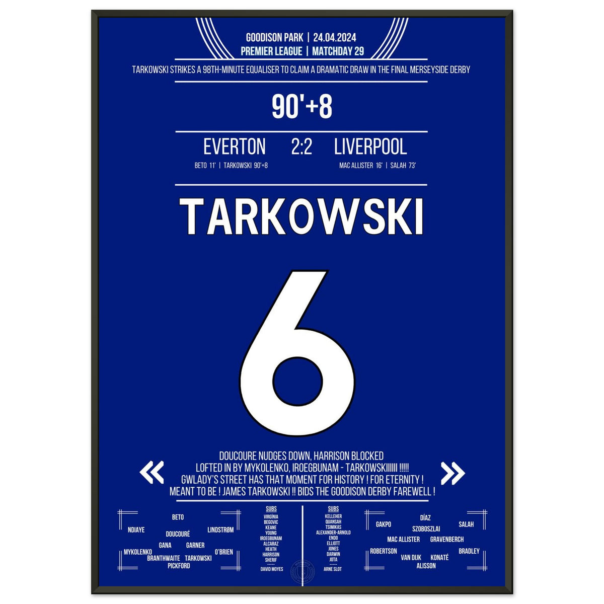 Tarkowski with a dramatic equalizer in the last Merseyside Derby at Goodison Park