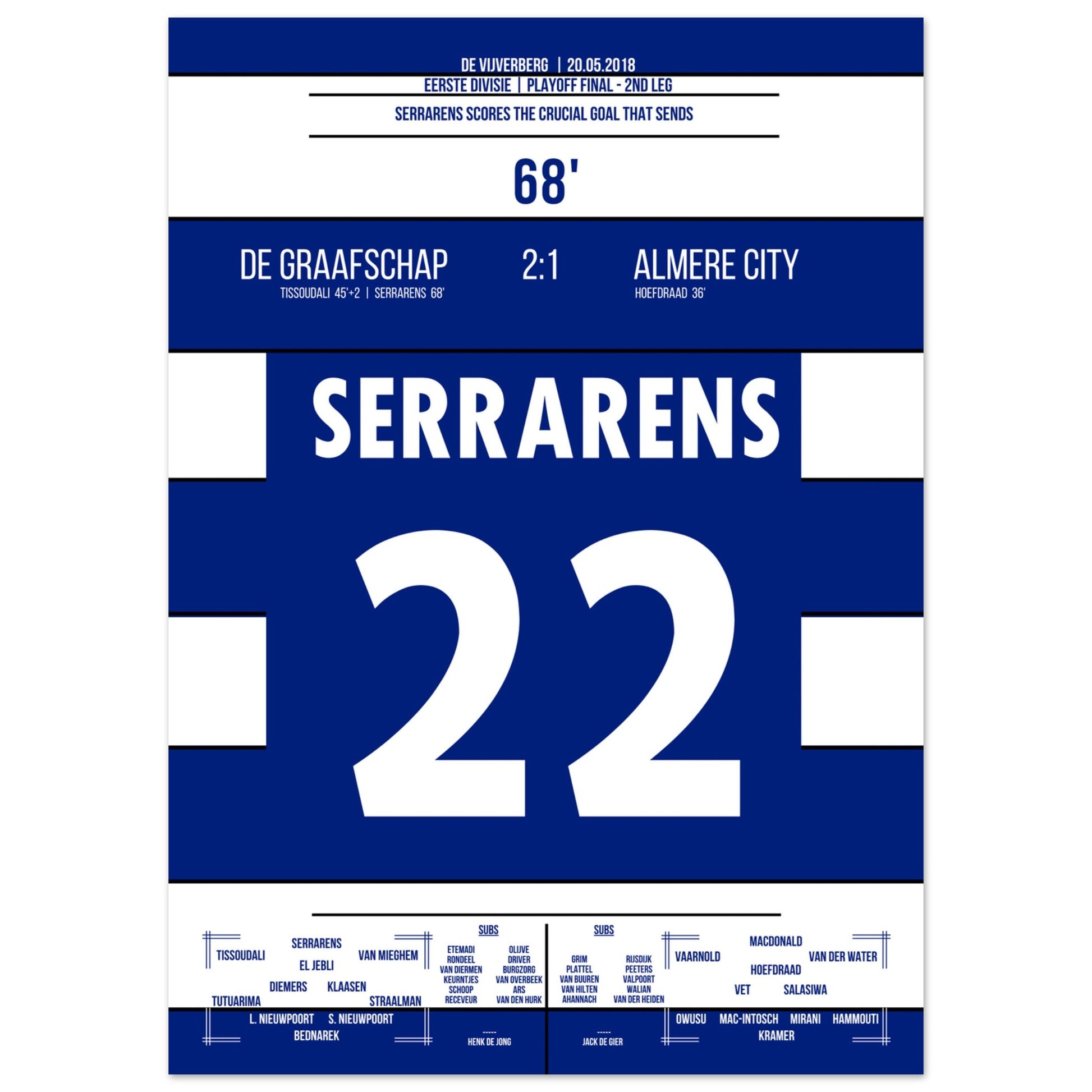 De Graafschap schafft den Aufstieg in die Eredivisie 2018 50x70-cm-20x28-Ohne-Rahmen