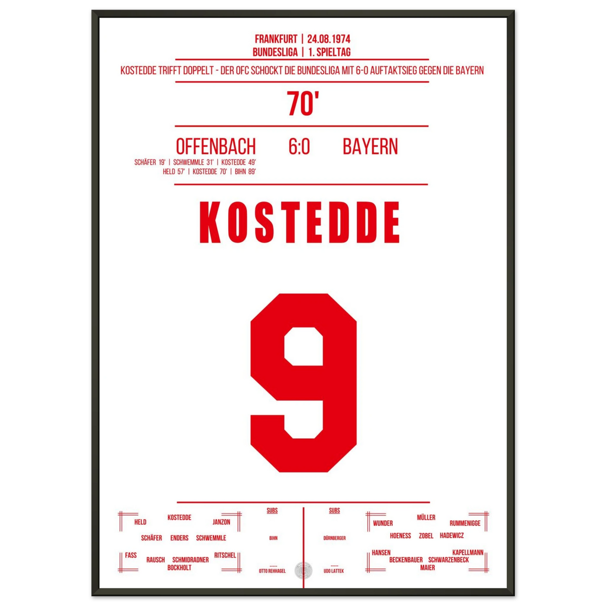 Offenbach zerlegt die Bayern zum Bundesligaauftakt 1974