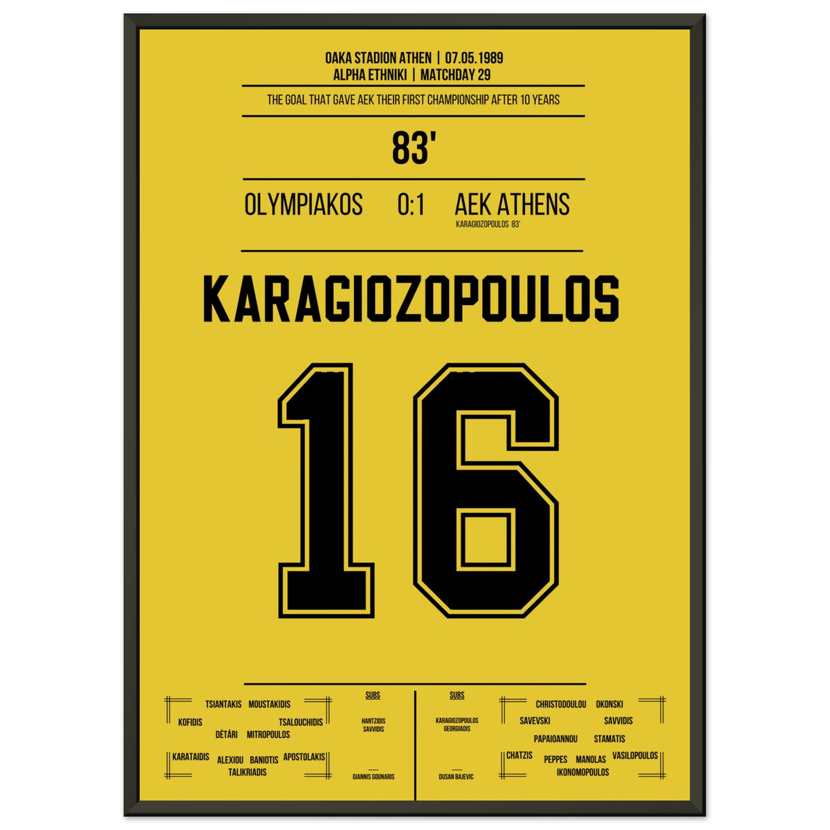 AEK wins its first championship after 10 years in 1989.