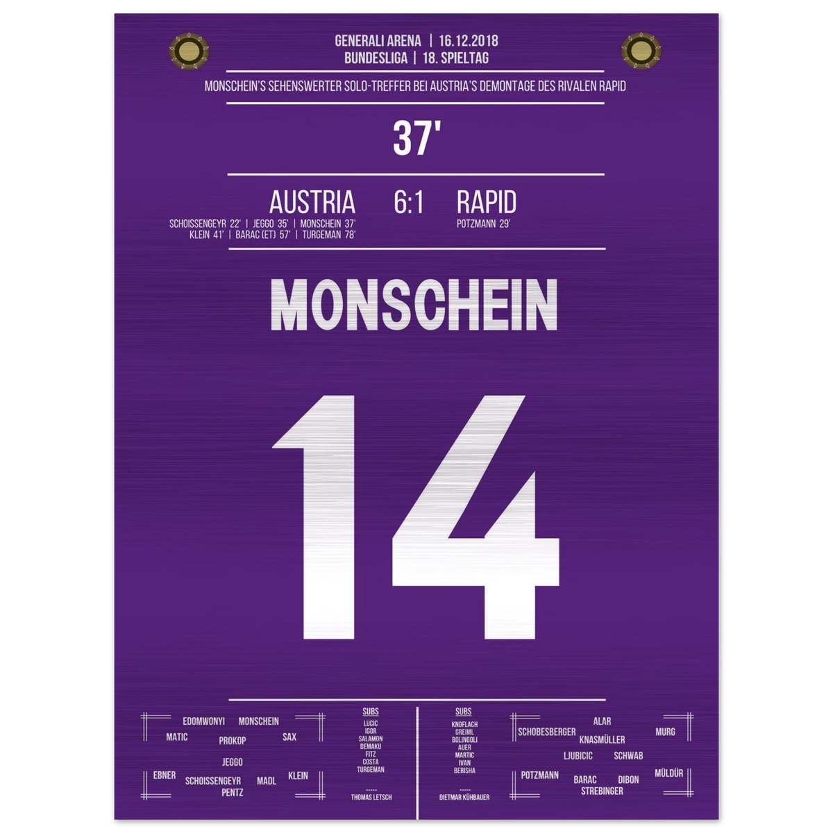 Monschein shines in 6-1 derby gala against Rapid