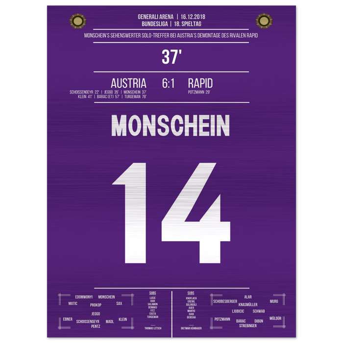 Monschein bei 6-1 Derby-Gala gegen Rapid – Metal Edition