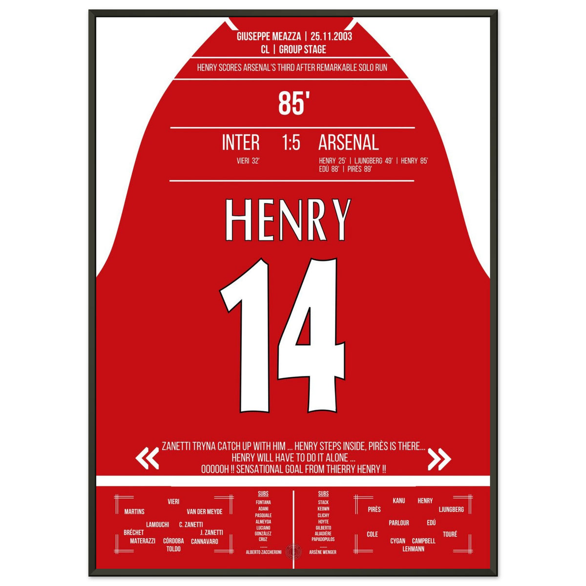 Henry takes on Inter's defense solo in Arsenal's 5-1 away win