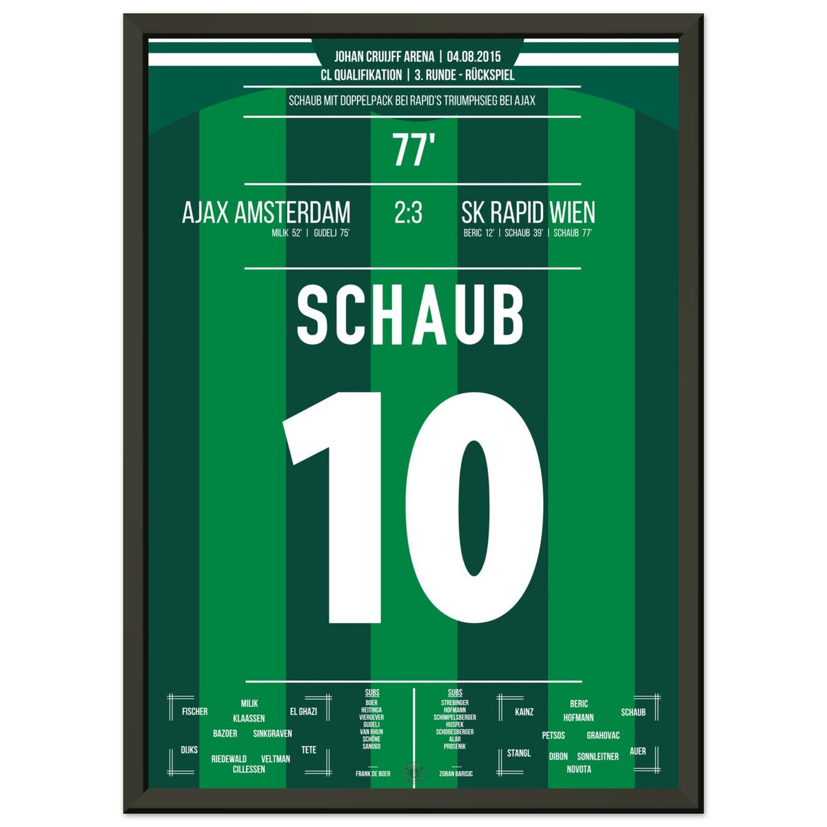 Schaub scores a double to take Rapid to the next round against Ajax.