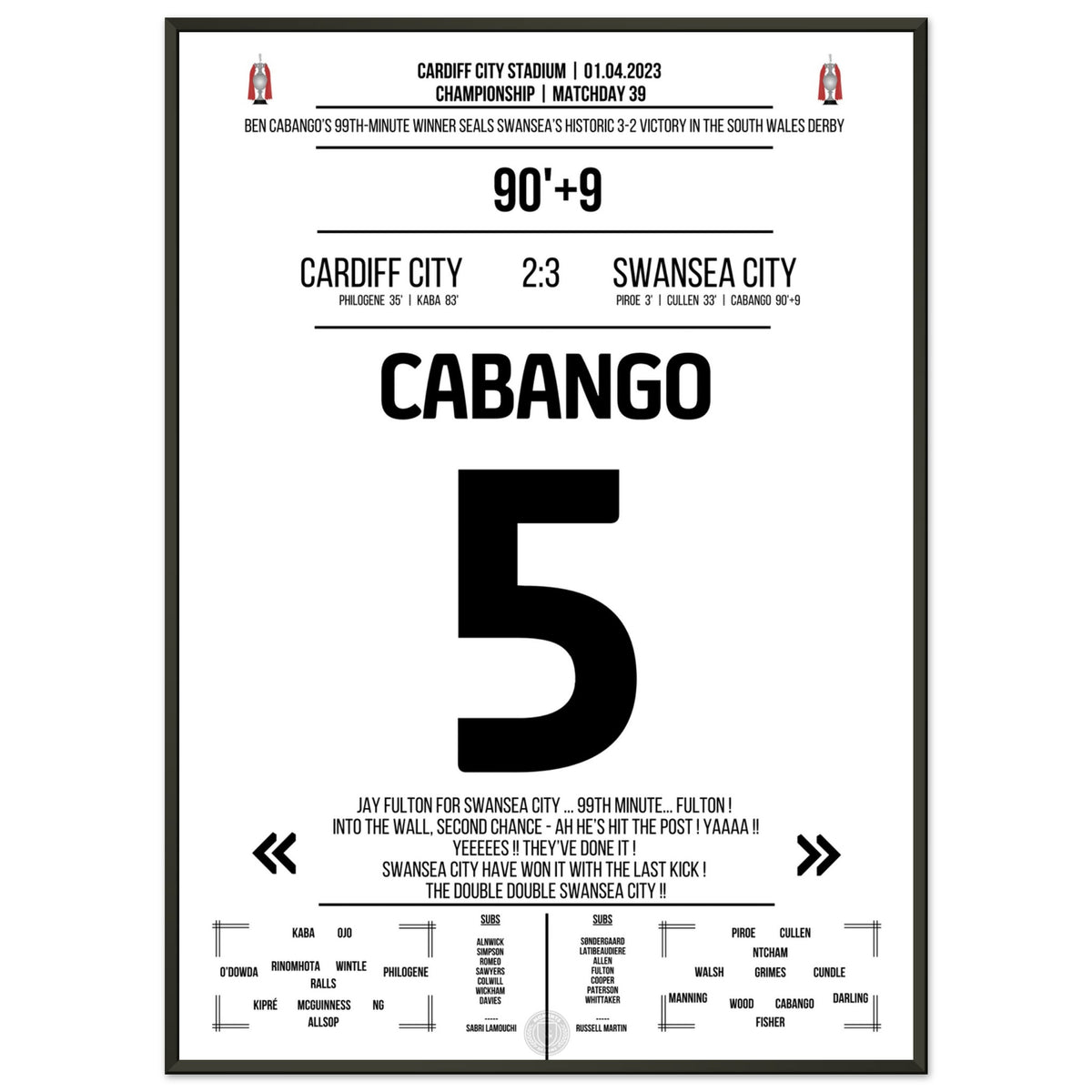 Cabango's goal in the 99th minute for the Double Double