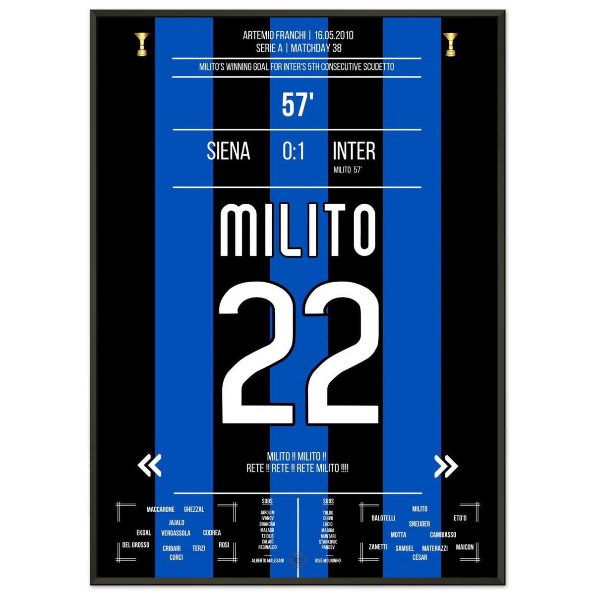 Inter wins their 5th consecutive Scudetto on the final matchday in Siena in 2010