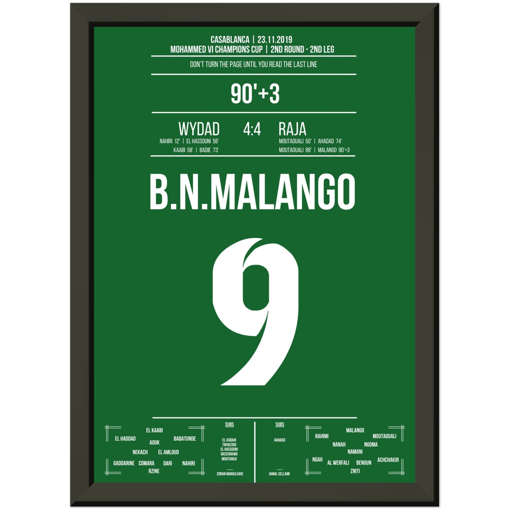 Raja's verrückte Aufholjagd im Derby gegen Wydad in 2019 A4-21x29.7-cm-8x12-Schwarzer-Aluminiumrahmen