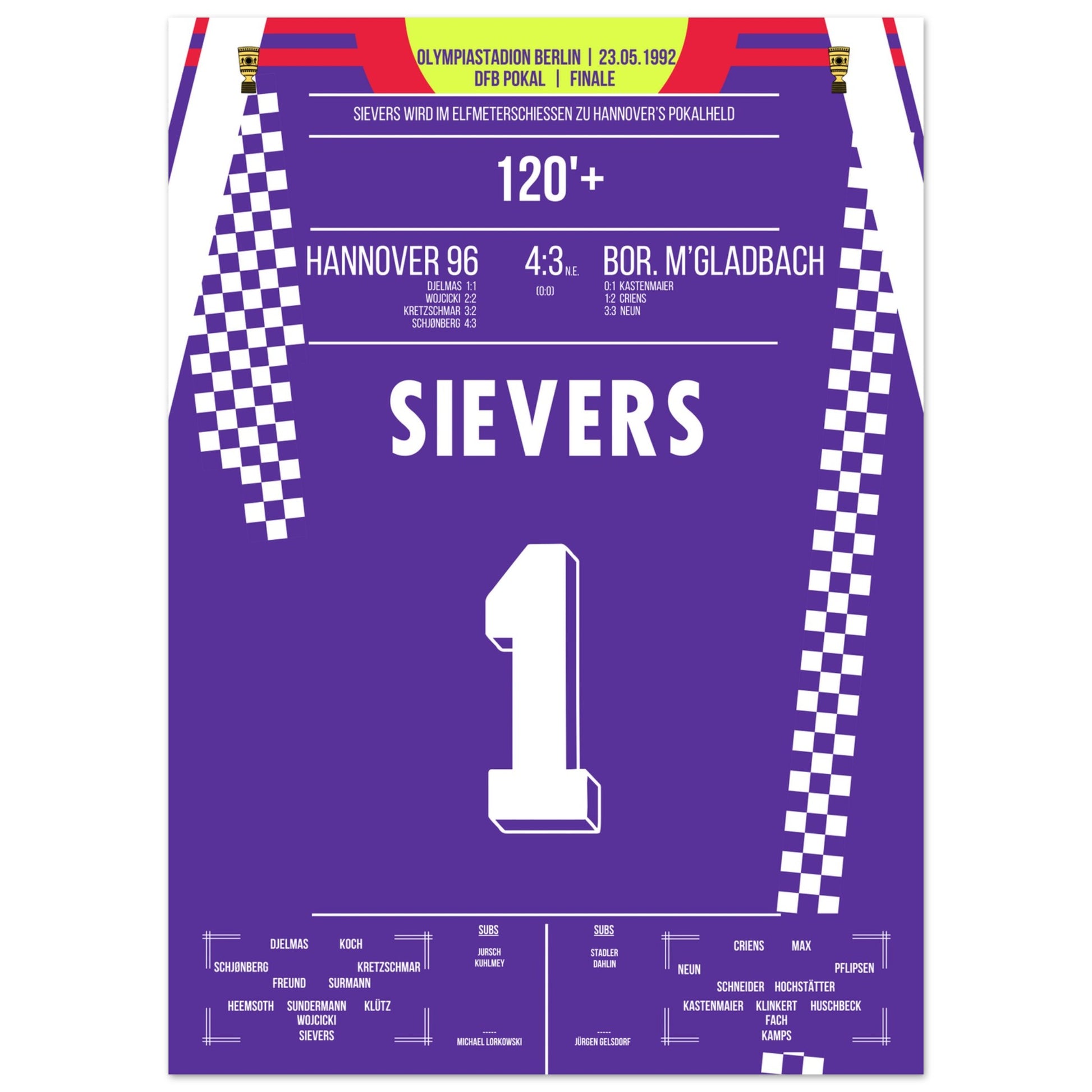 Sievers wird zu Hannover's Pokalheld 1992 50x70-cm-20x28-Ohne-Rahmen