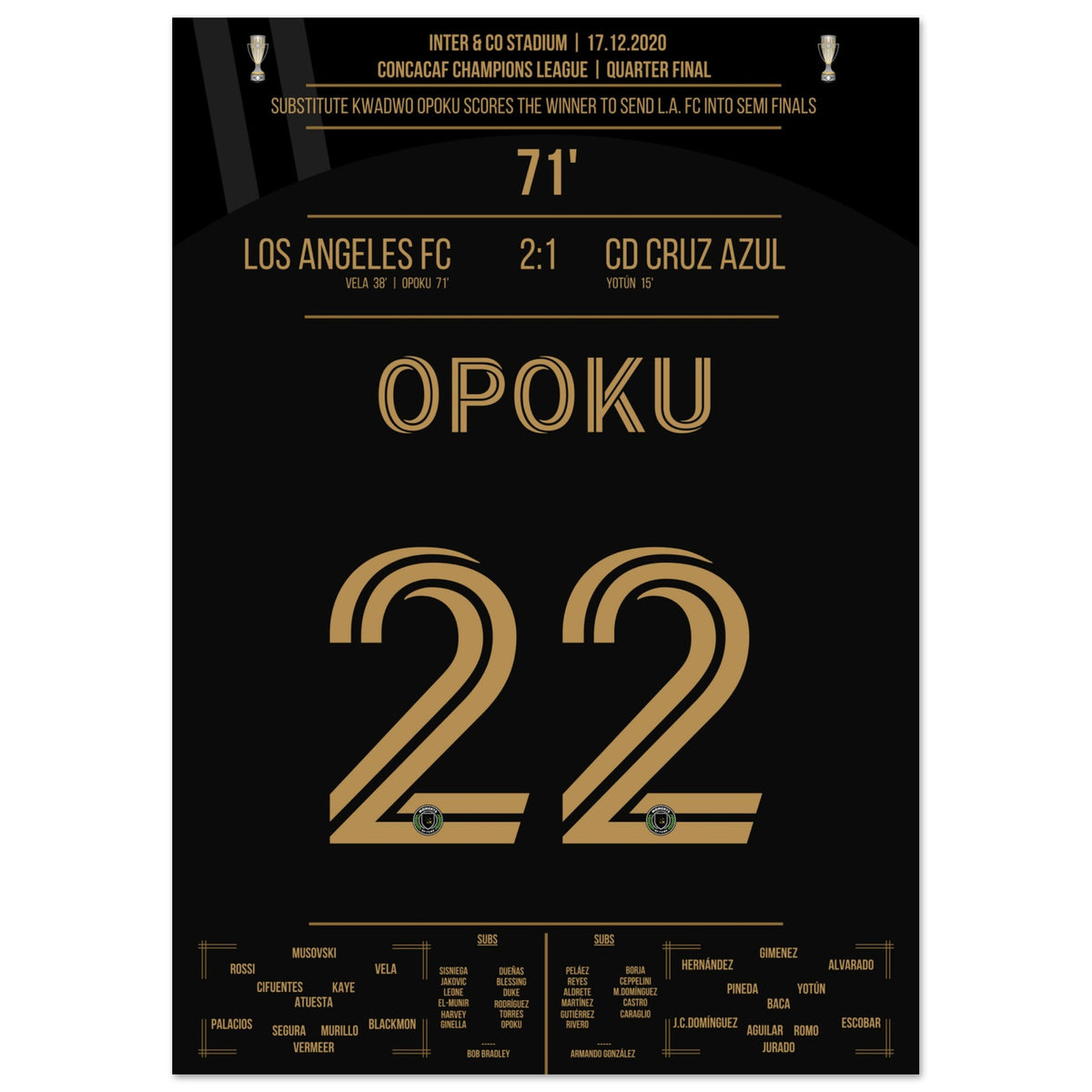 Opoku shoots Los Angeles FC into the semifinals against Cruz Azul.