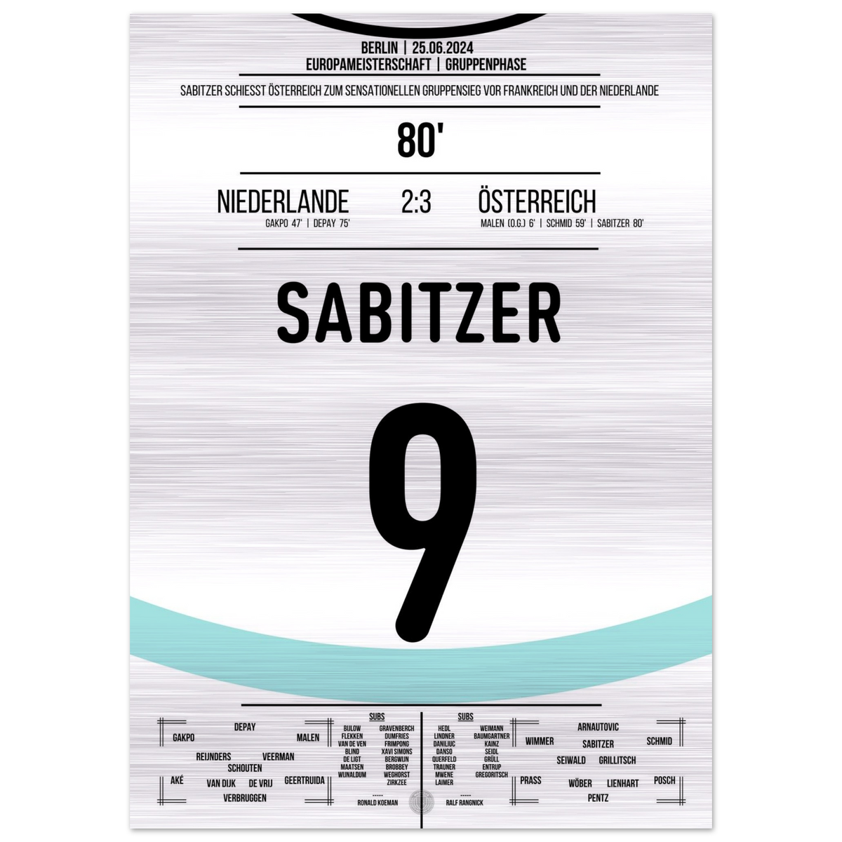 (Metal Print) Sabitzer schießt Österreich zum Gruppensieg bei der EM