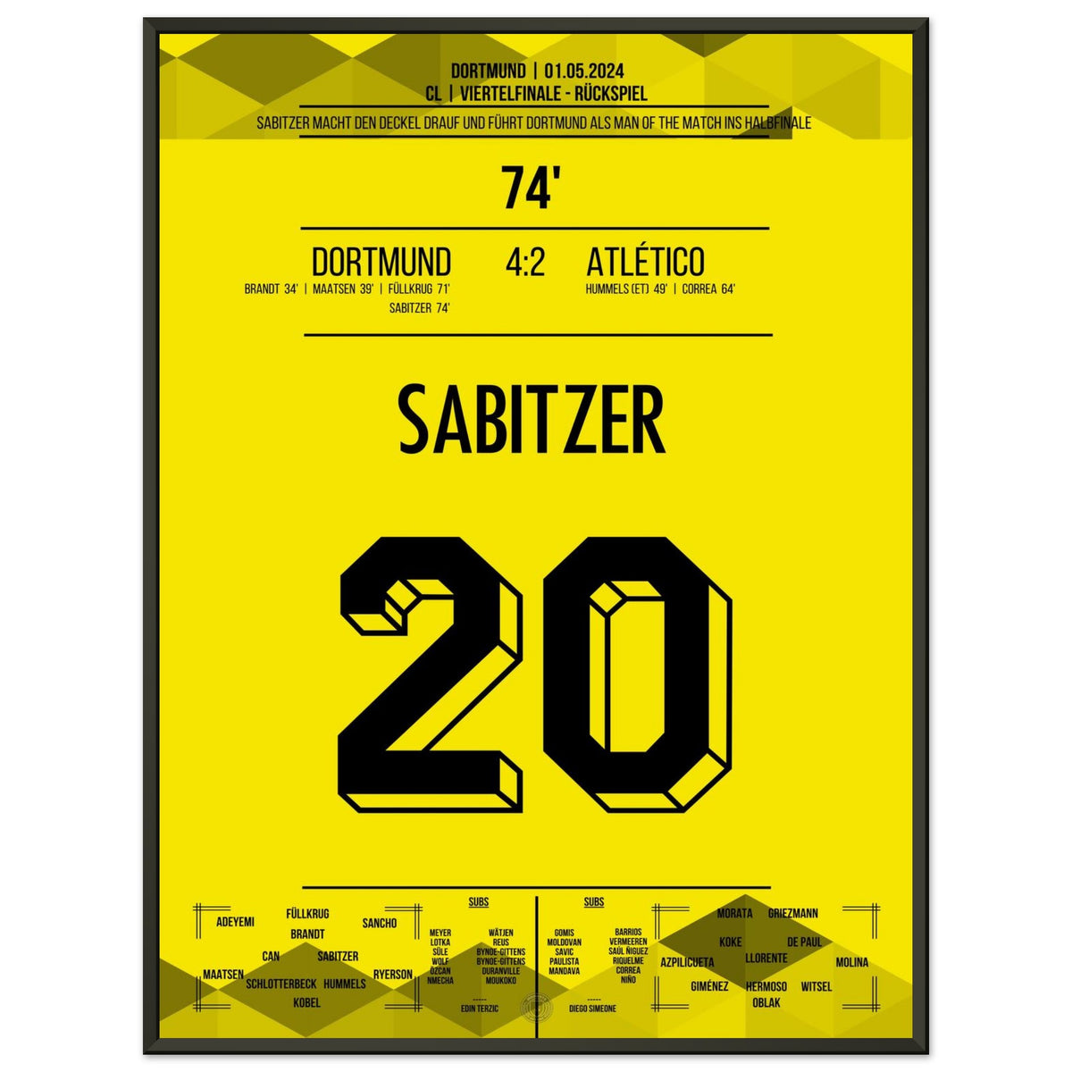 Sabitzer Man Of The Match and Dortmund advances to the CL semifinals.