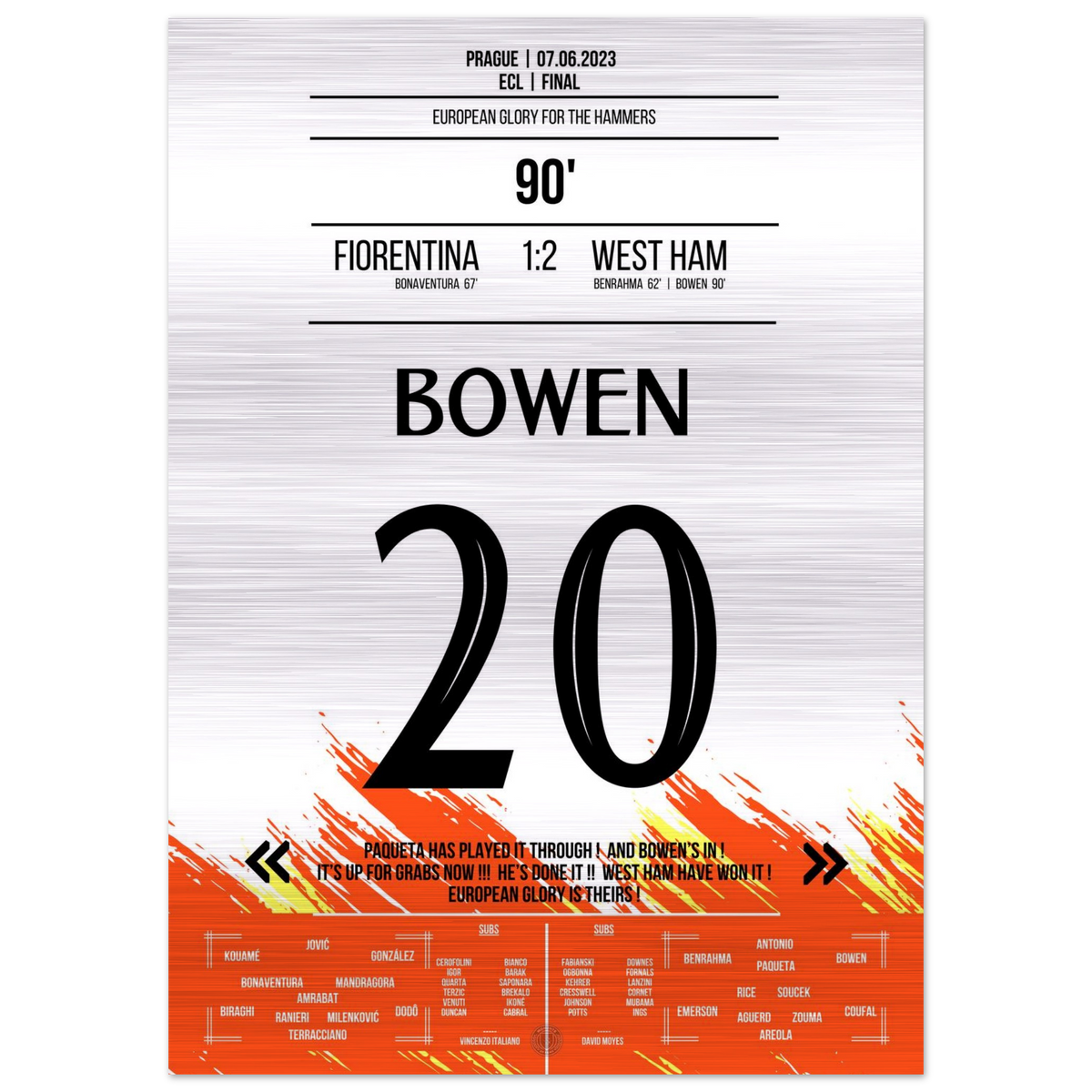(Metal Print) Bowen's Last-Minute Winning Goal for the 