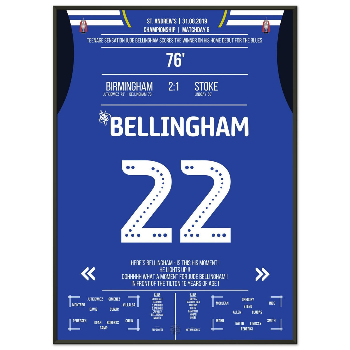 Bellingham's first goal at St. Andrews for the victory against Stoke