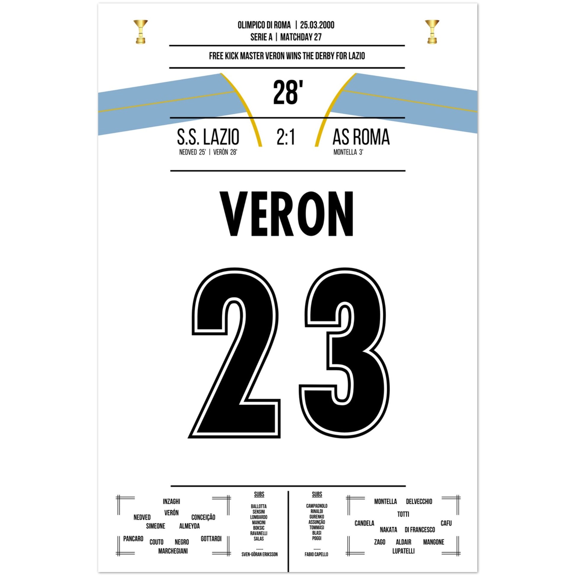 Veron's Freistosstor beim Derbysieg gegen die Roma 60x90-cm-24x36-Ohne-Rahmen