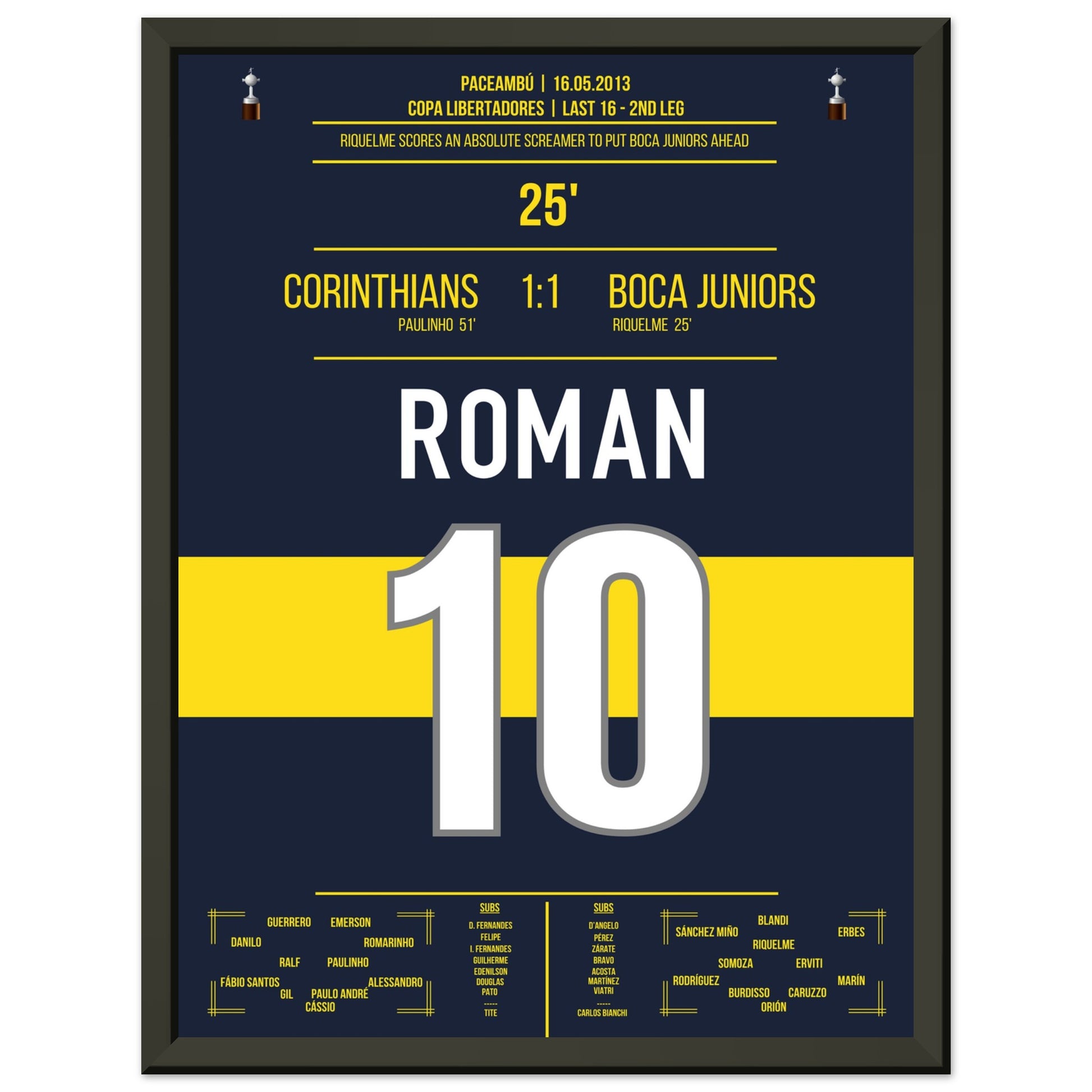 Riquelme's Traumtor in der Copa Libertadores in 2013 30x40-cm-12x16-Schwarzer-Aluminiumrahmen