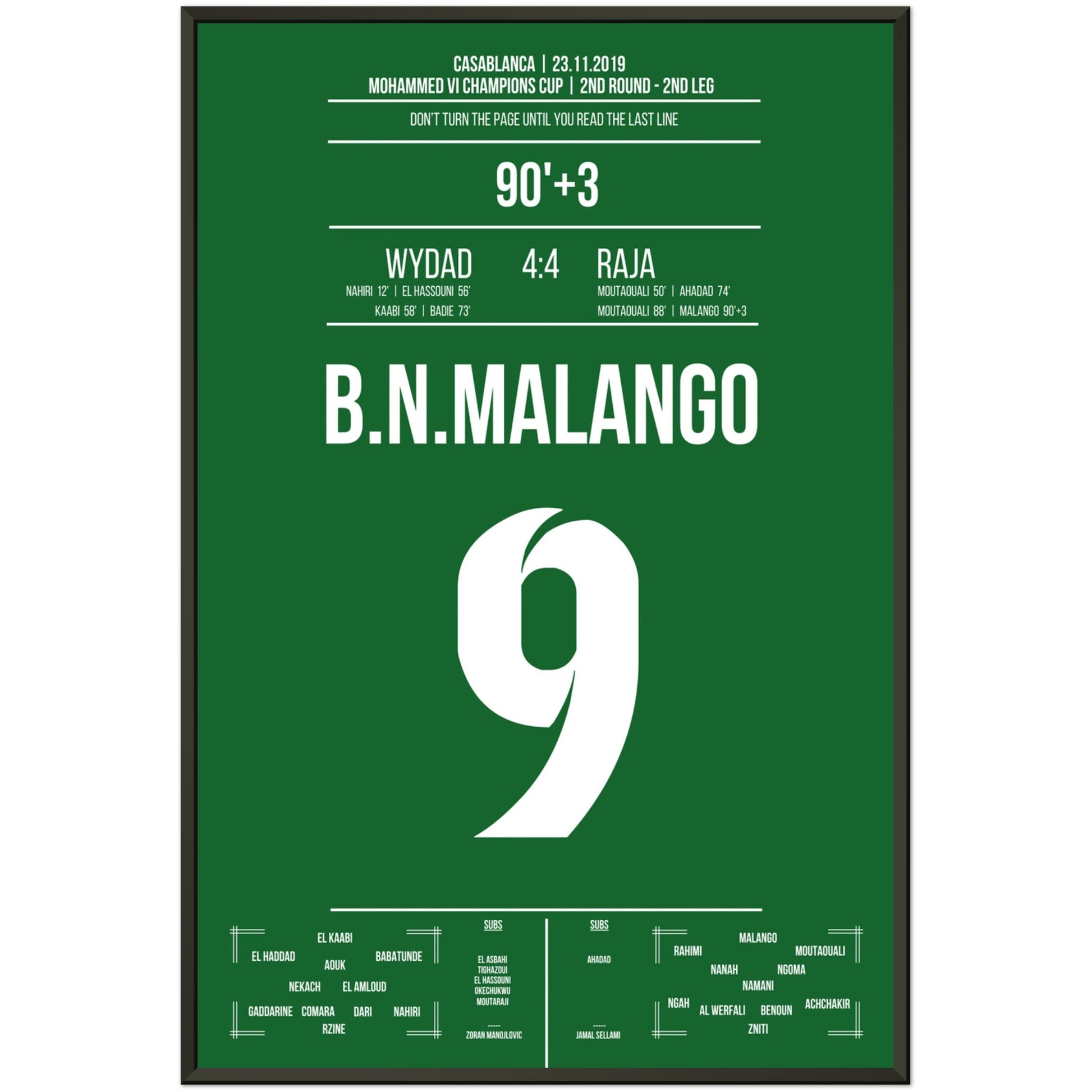 Raja's verrückte Aufholjagd im Derby gegen Wydad in 2019 60x90-cm-24x36-Schwarzer-Aluminiumrahmen