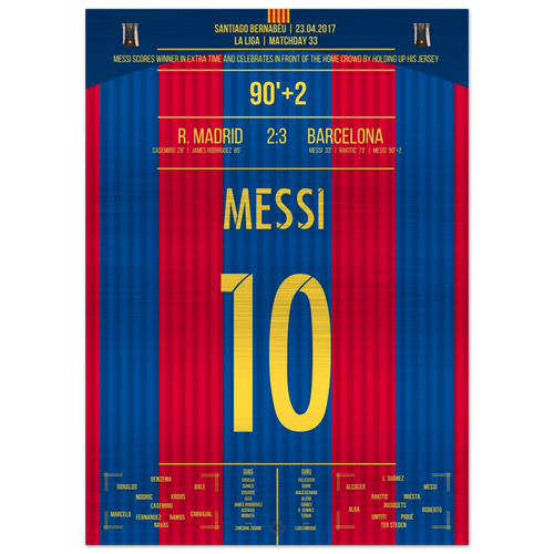 (Metal Print) Messi's legendary goal with shirt celebration in El Clasico