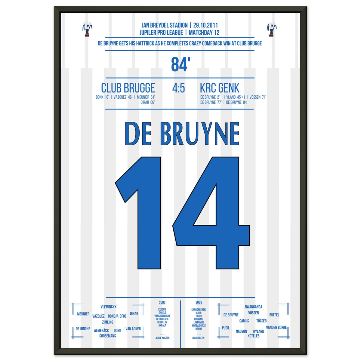 De Bruyne Hattrick für Genk bei legendärem Comeback-Sieg in Brügge in 2011