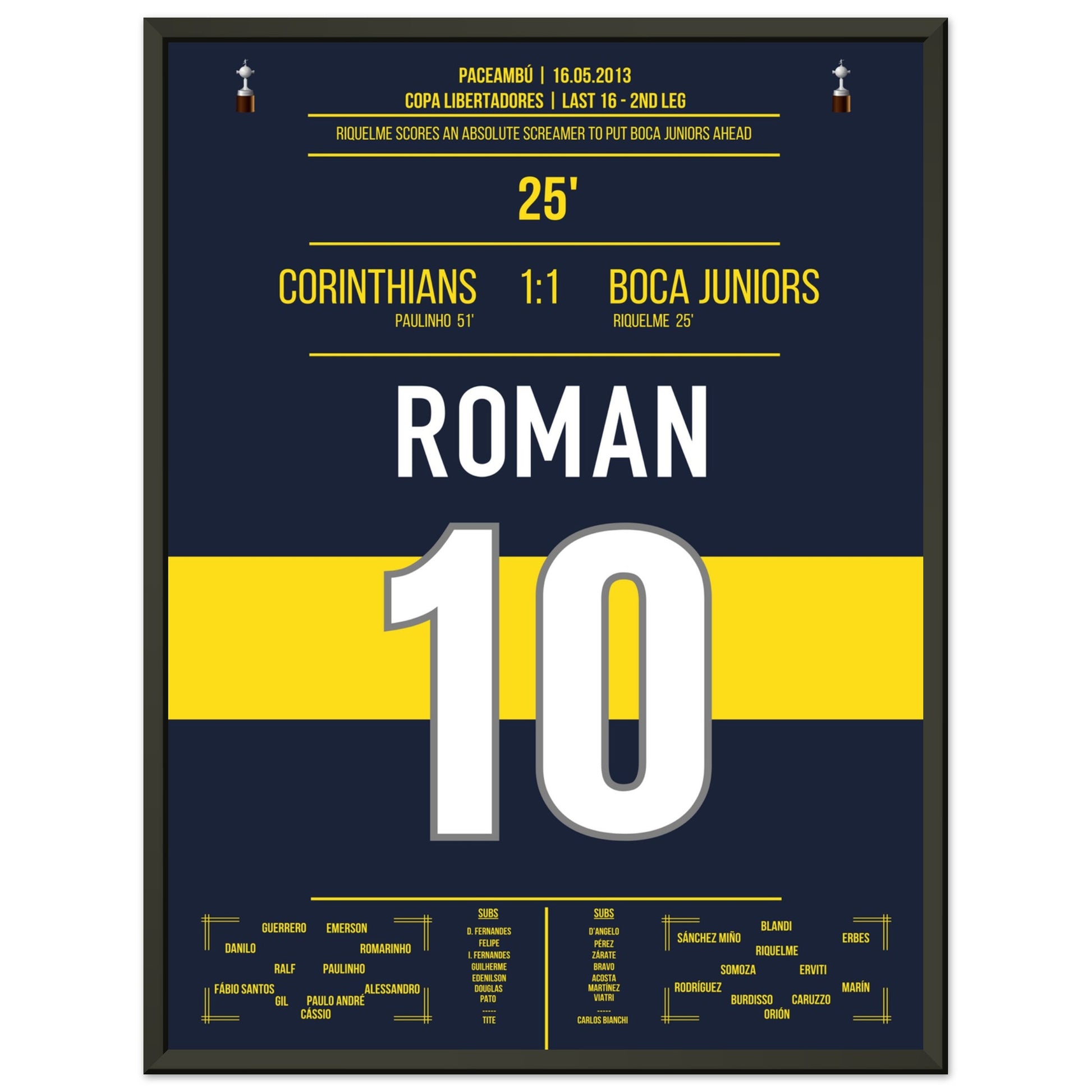 Riquelme's Traumtor in der Copa Libertadores in 2013 45x60-cm-18x24-Schwarzer-Aluminiumrahmen