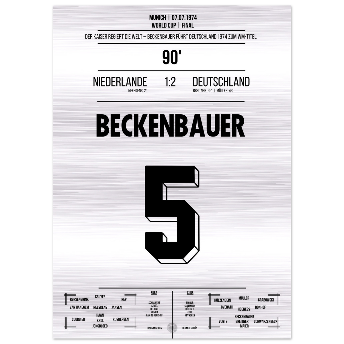 (Metal Print) Beckenbauer führt Deutschland zum zweiten Weltmeistertitel in 1974