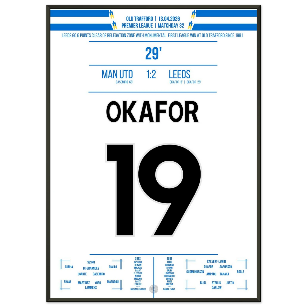 Okafor trifft doppelt bei Leeds erstem Liga-Sieg im Old Trafford seit 1981