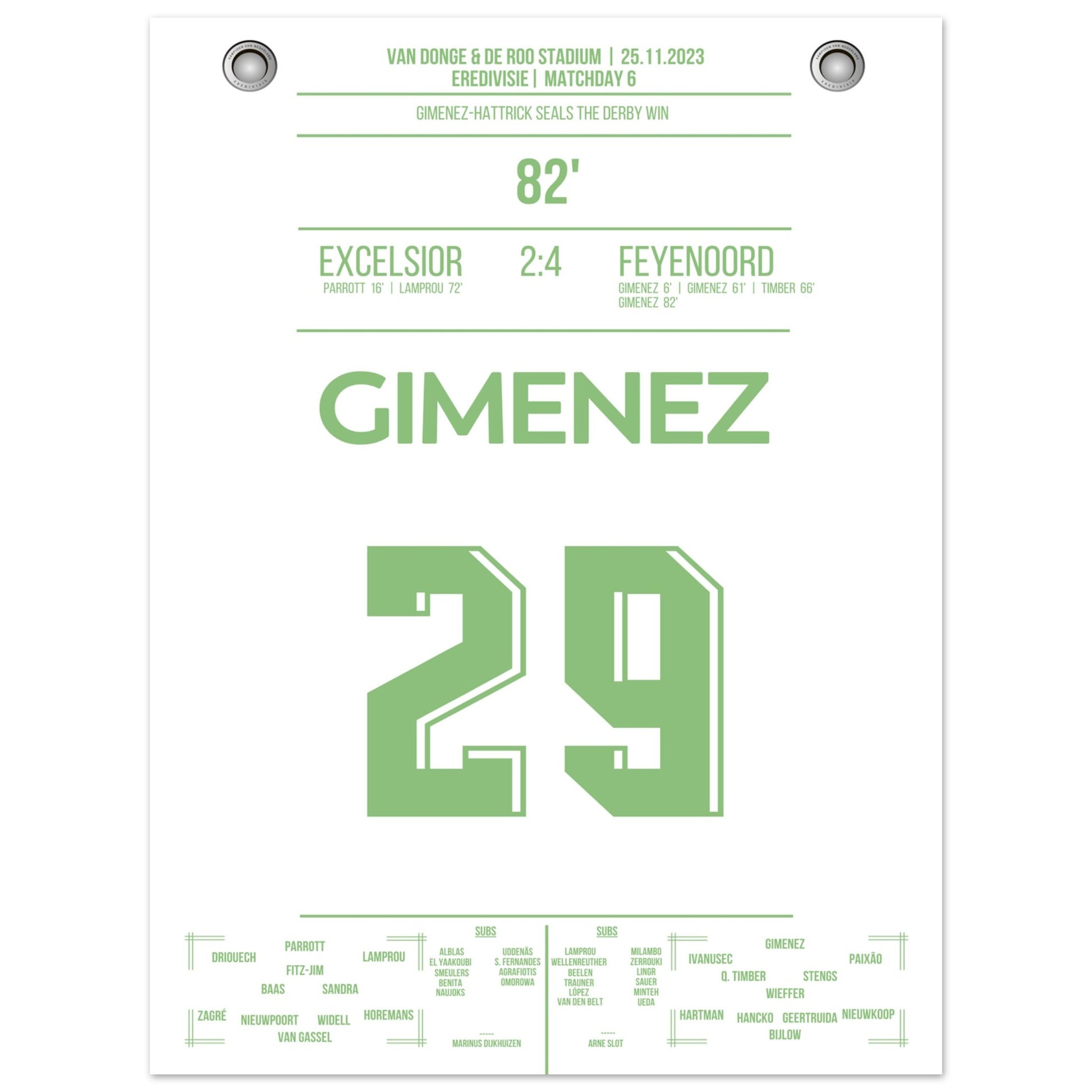 Gimenez-Hattrick beim Derby Sieg gegen Excelsior 45x60-cm-18x24-Ohne-Rahmen