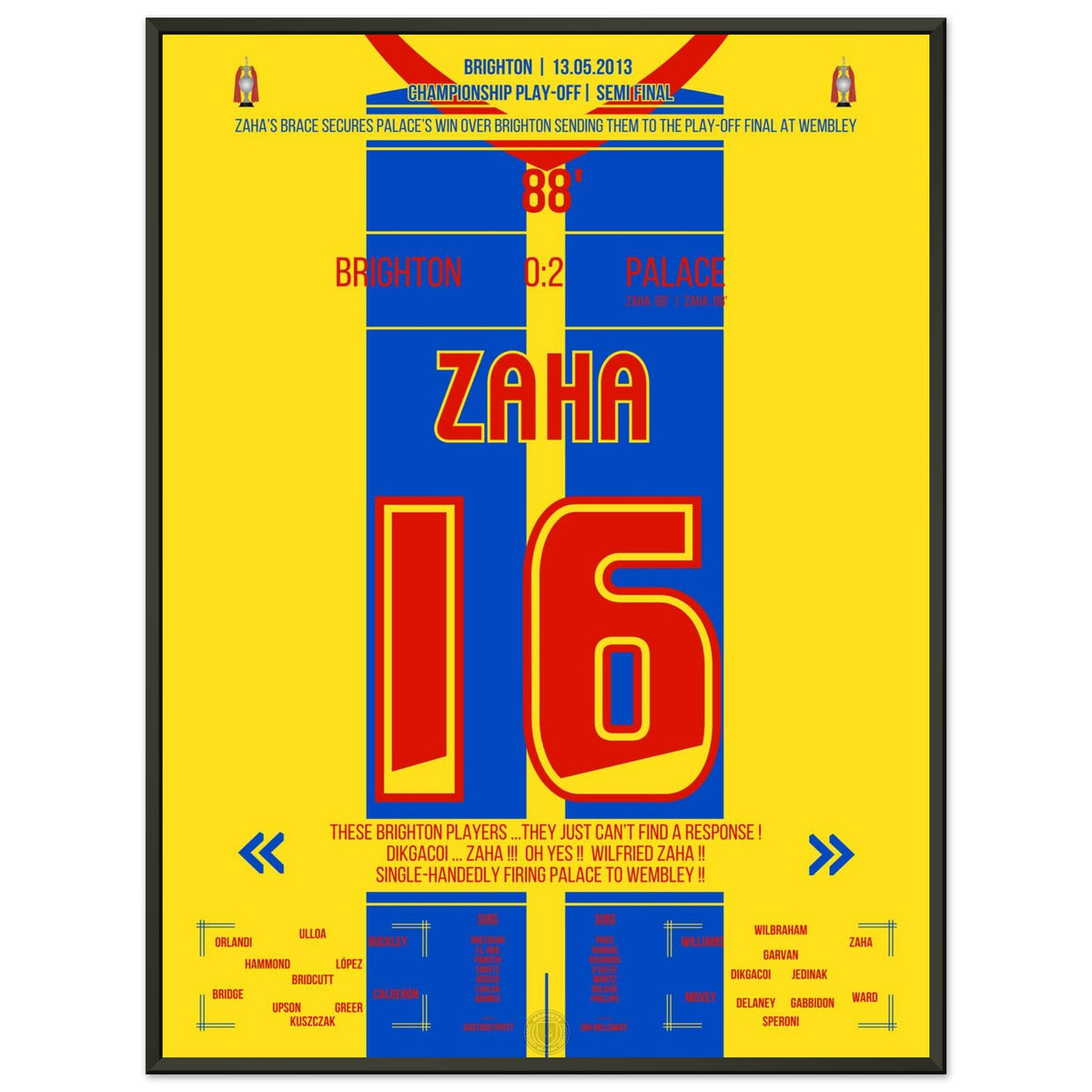 Zaha's double leads Palace to the Play-Off Final at Wembley.