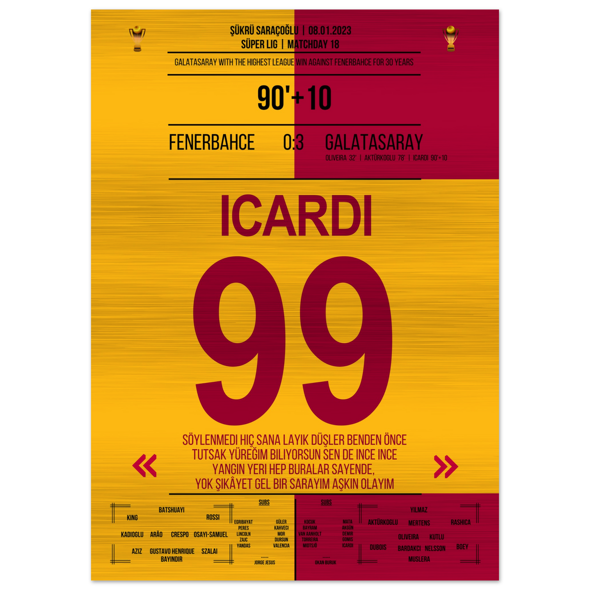 (Metal Print) Galatasaray dismantles Fenerbahce in their own stadium