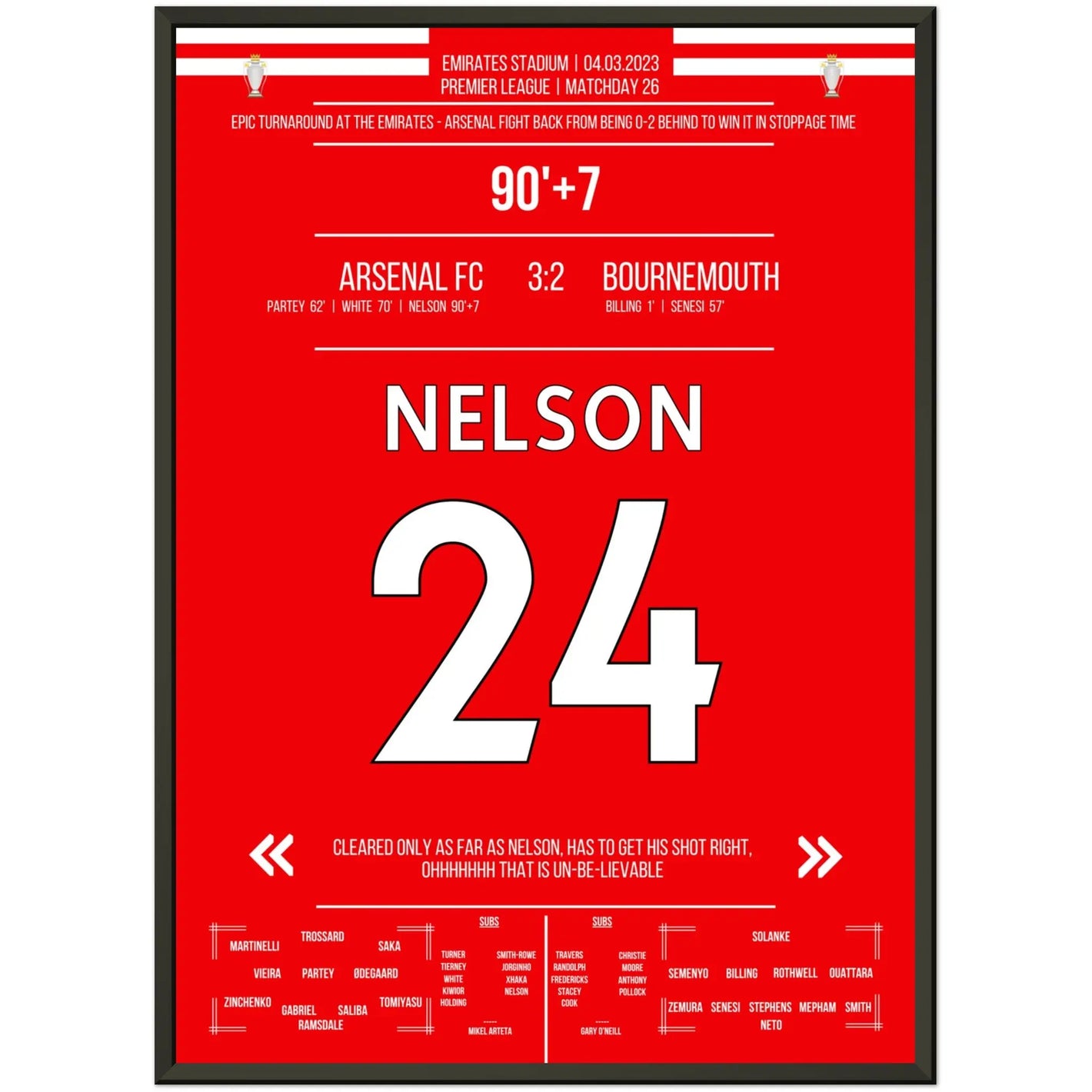 Arsenal Comeback gegen Bournemouth - Nelson's Tor in letzter Sekunde