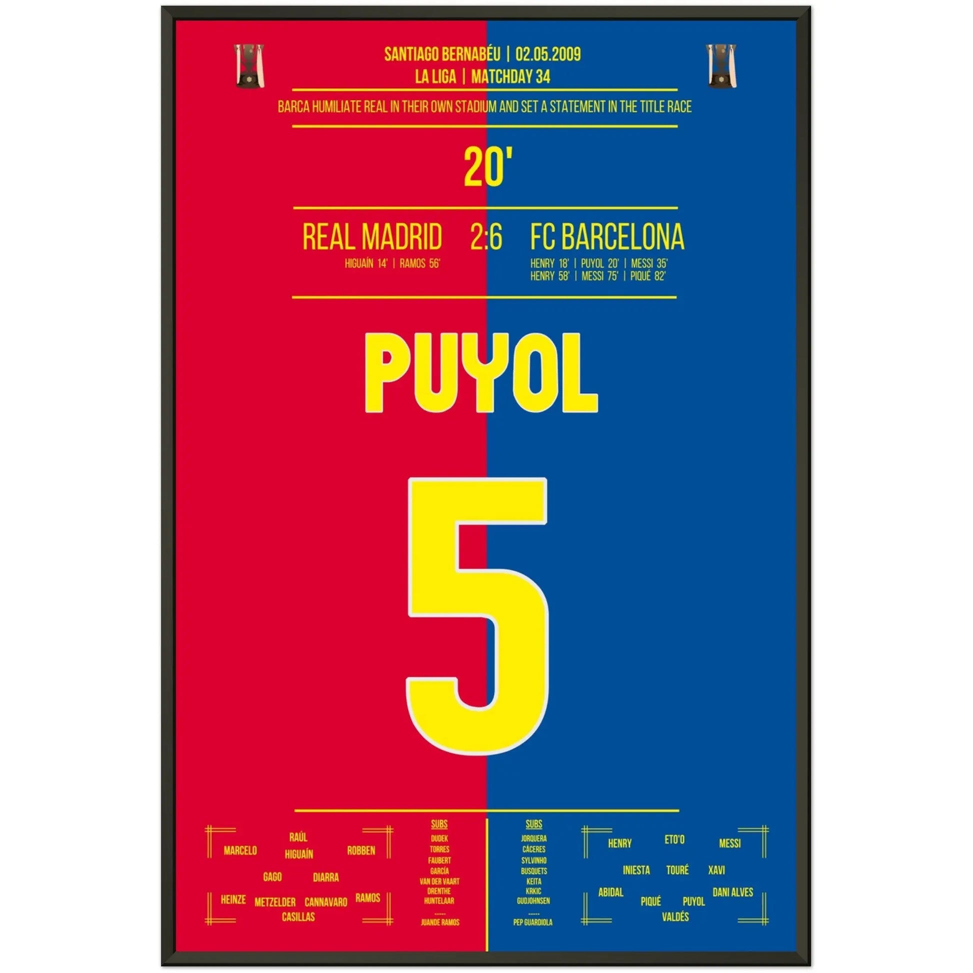 Barcelona's Machtdemonstration im Bernabéu in 2009 | Puyol's Tor 60x90-cm-24x36-Premium-Semi-Glossy-Paper-Metal-Fra