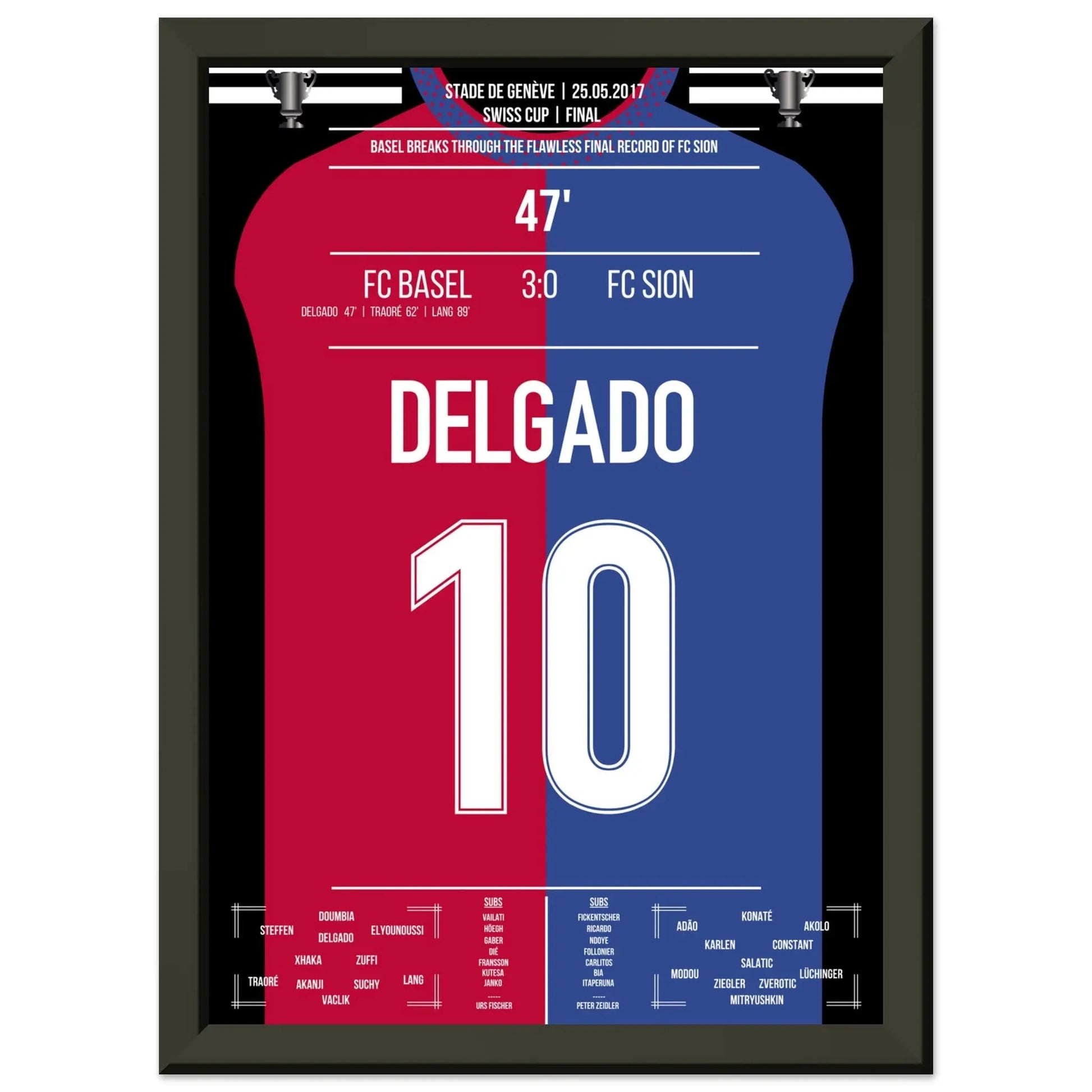 Basel's Sieg gegen Sion im Cup-Finale 2017 A4-21x29.7-cm-8x12-Schwarzer-Aluminiumrahmen