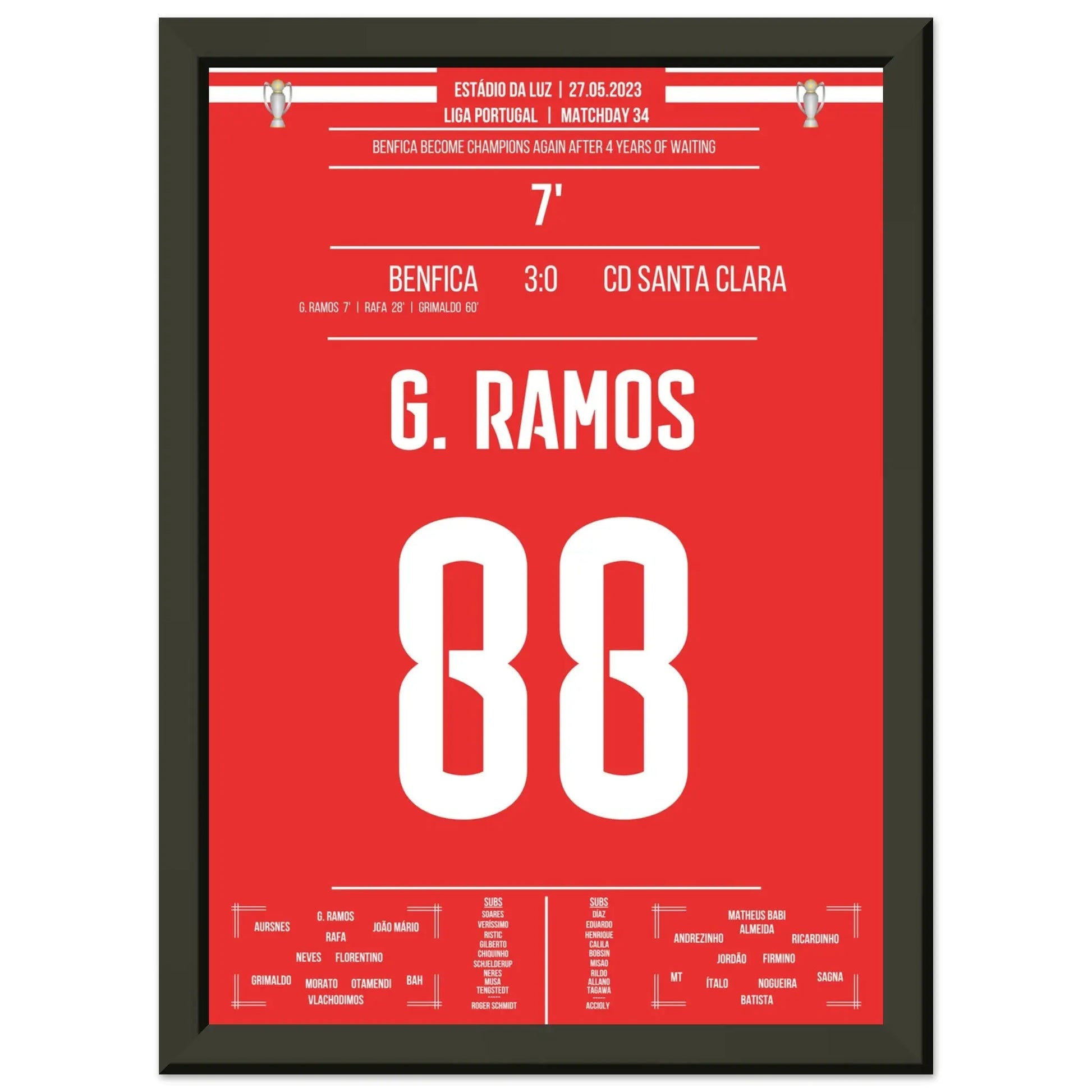 Benfica's erste Meisterschaft seit 2019 A4-21x29.7-cm-8x12-Schwarzer-Aluminiumrahmen