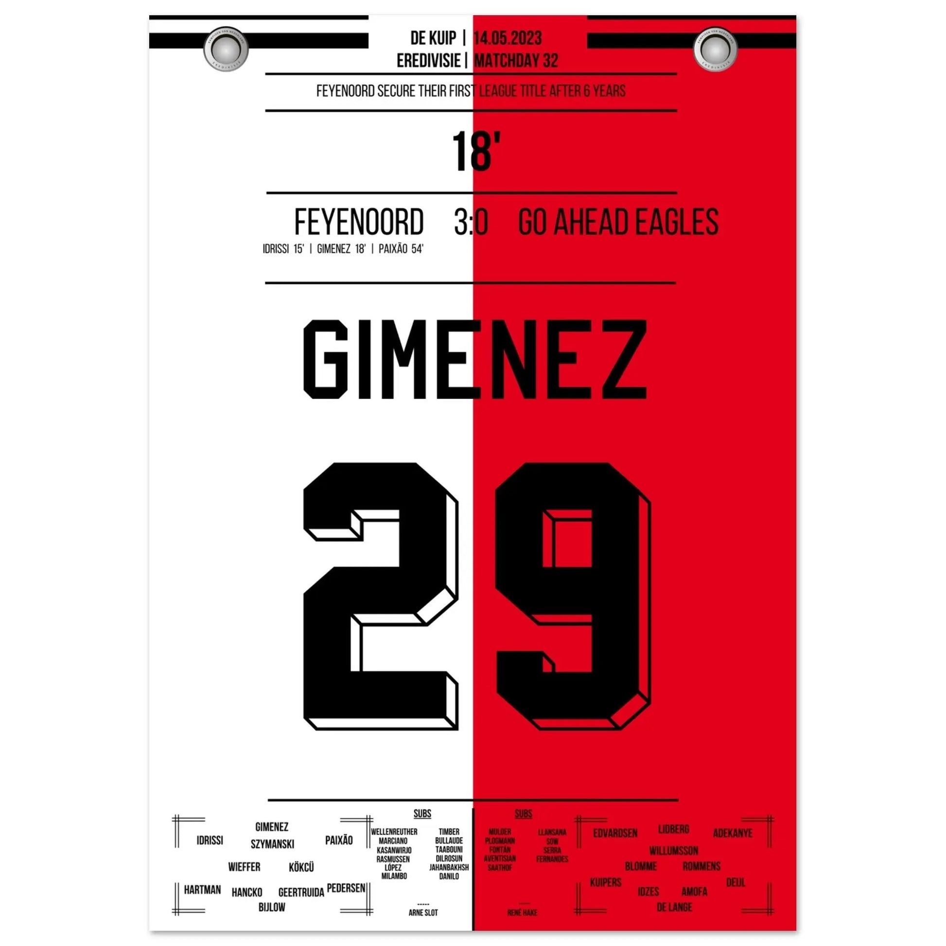 Feyenoord feiert seine 16. Meisterschaft in 2023 A4-21x29.7-cm-8x12-Ohne-Rahmen