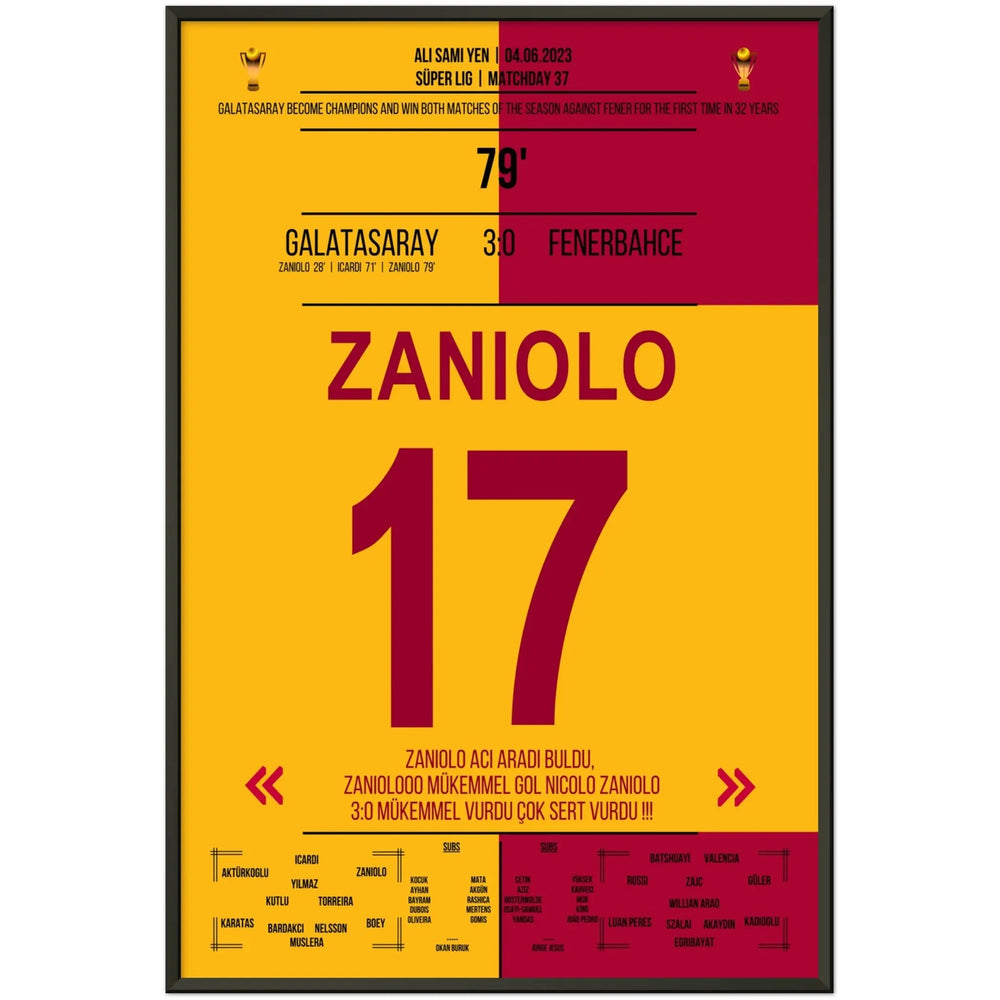 Galatasaray feiert die Meisterschaft im zweitem Derbysieg gegen Fenerbahce 2023 60x90-cm-24x36-Schwarzer-Aluminiumrahmen
