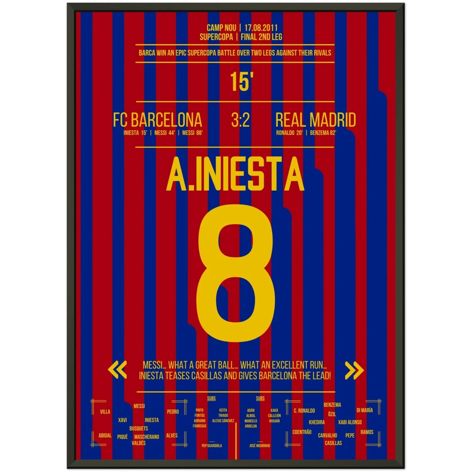 Iniesta's Tor bei Supercopa-Sieg in 2011 50x70-cm-20x28-Schwarzer-Aluminiumrahmen