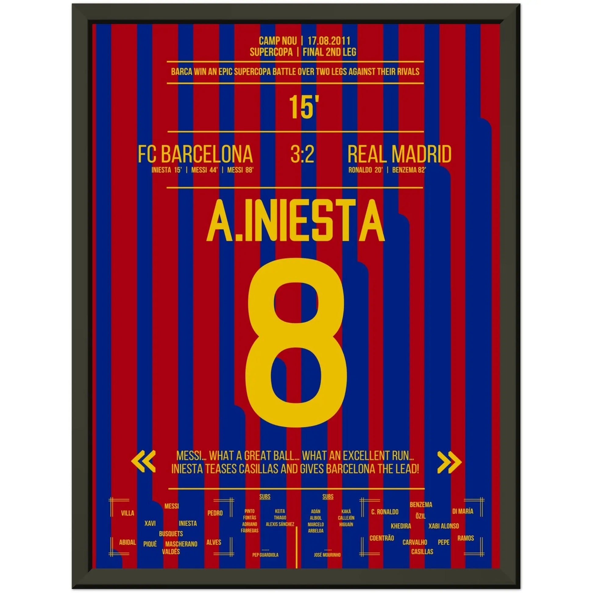 Iniesta's Tor bei Supercopa-Sieg in 2011 30x40-cm-12x16-Schwarzer-Aluminiumrahmen