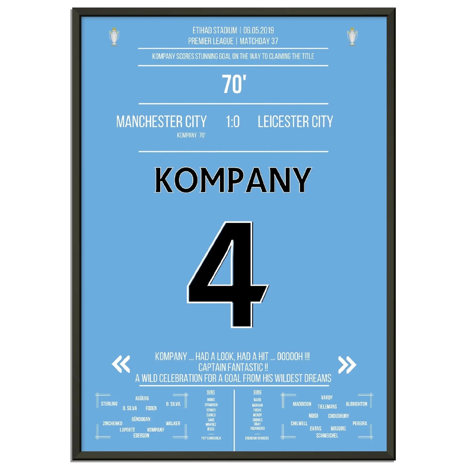 Kompany erzielt Traumtor gegen Leicester auf City's Weg zum Premier League Titel 2019 