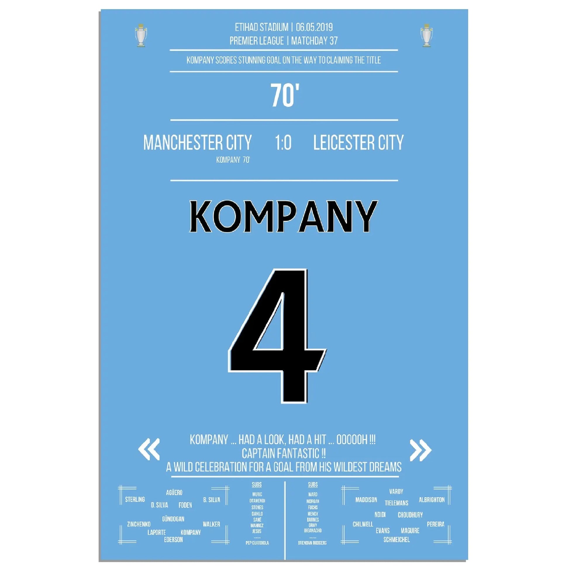 Kompany erzielt Traumtor gegen Leicester auf City's Weg zum Premier League Titel 2019 