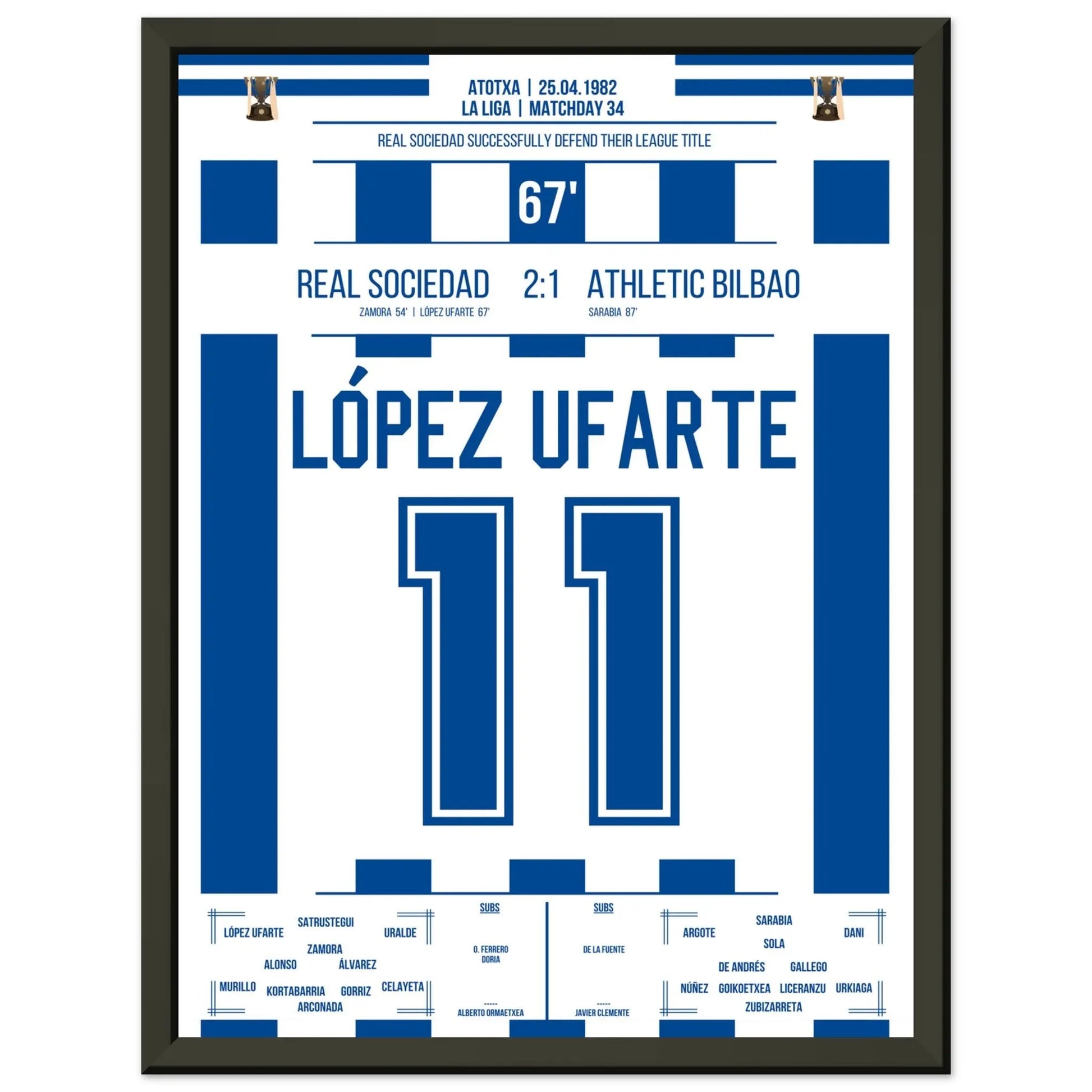 López Ufarte's Tor zur Titelverteidigung in 1982 30x40-cm-12x16-Schwarzer-Aluminiumrahmen