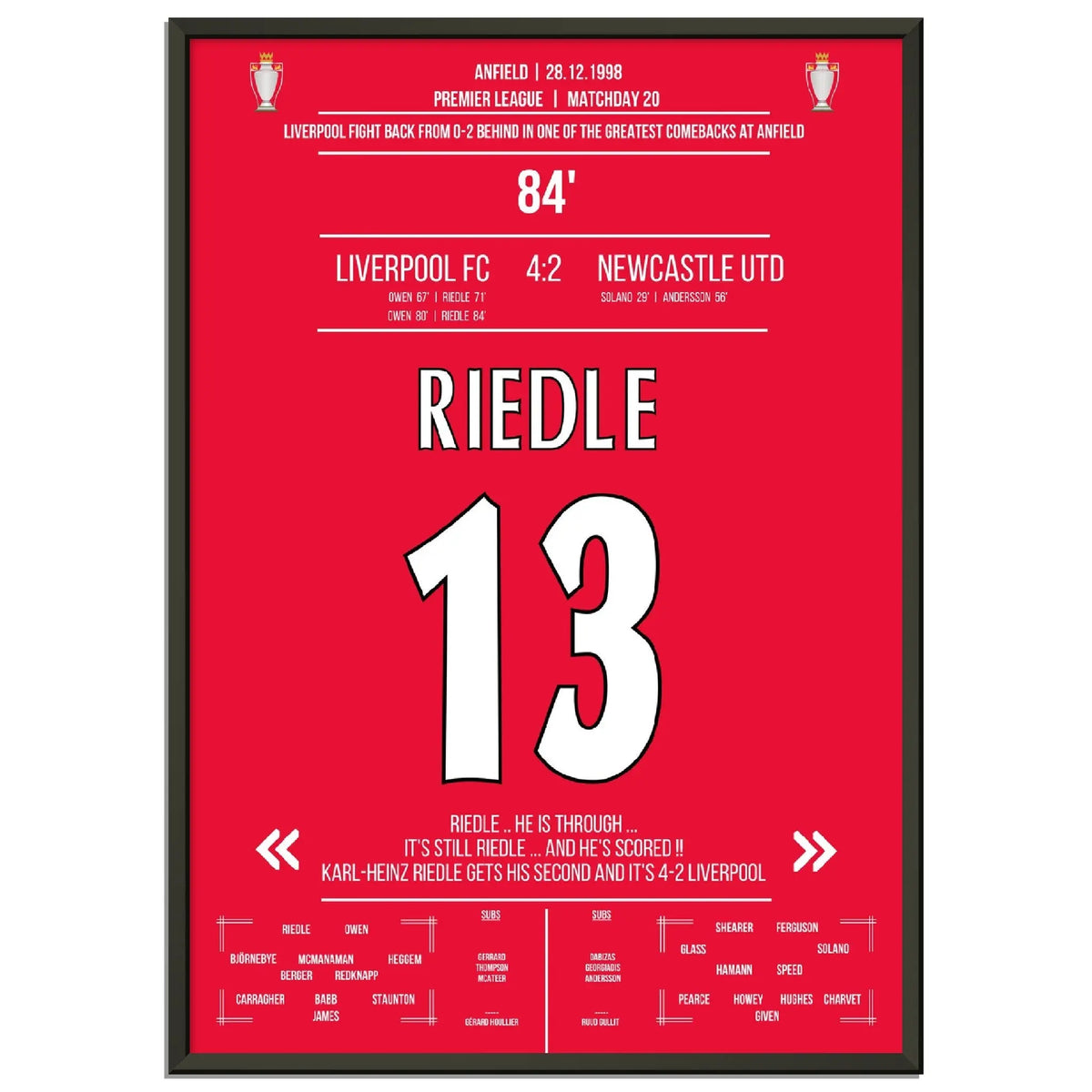 Riedle's double pack in Liverpool's wild comeback against Newcastle 1998