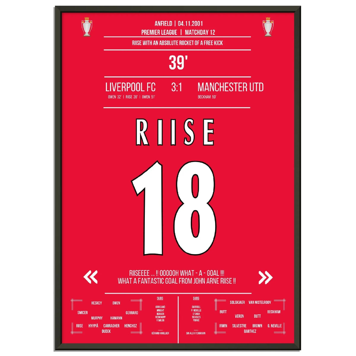 Riise unleashes a rocket in Liverpool’s home win over ManU in 2001
