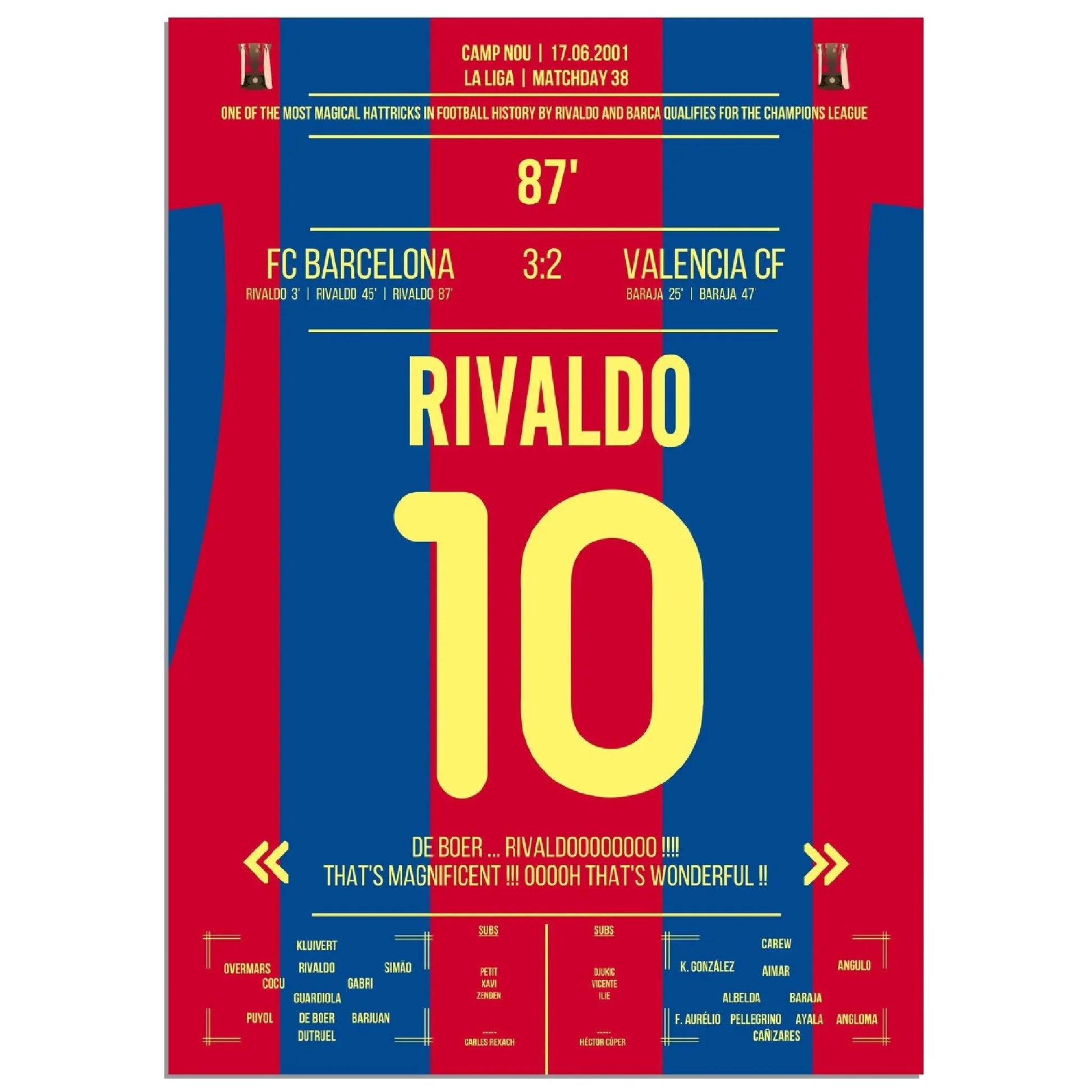 Rivaldo's magischer hattrick führt Barcelona in die Champions League 